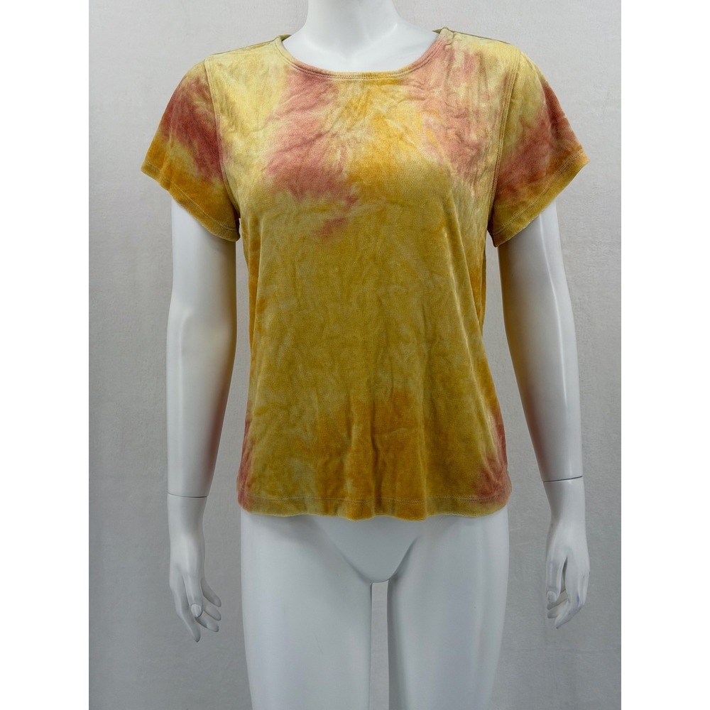 Free People Top Womens XL Yellow Tie Dye Bright Eyes Velvet Baby Tee Boho Summer